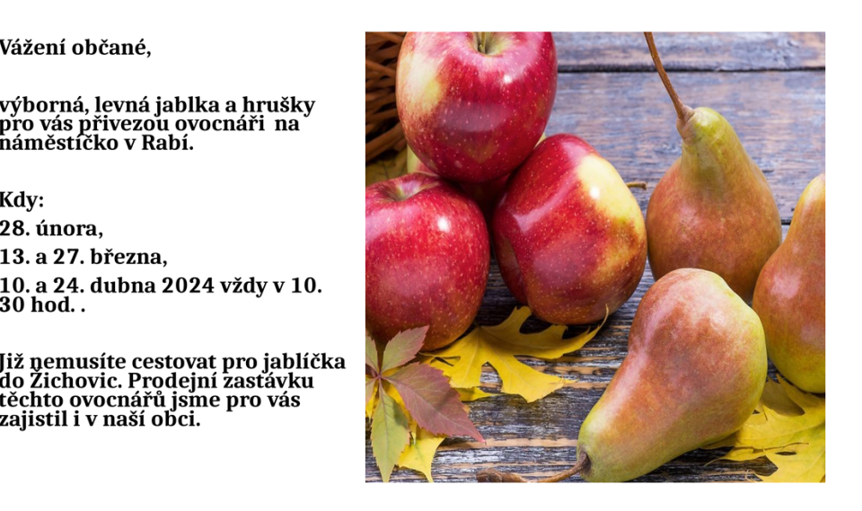 Aktualita Prodej jablek a hrušek na rábském náměstí