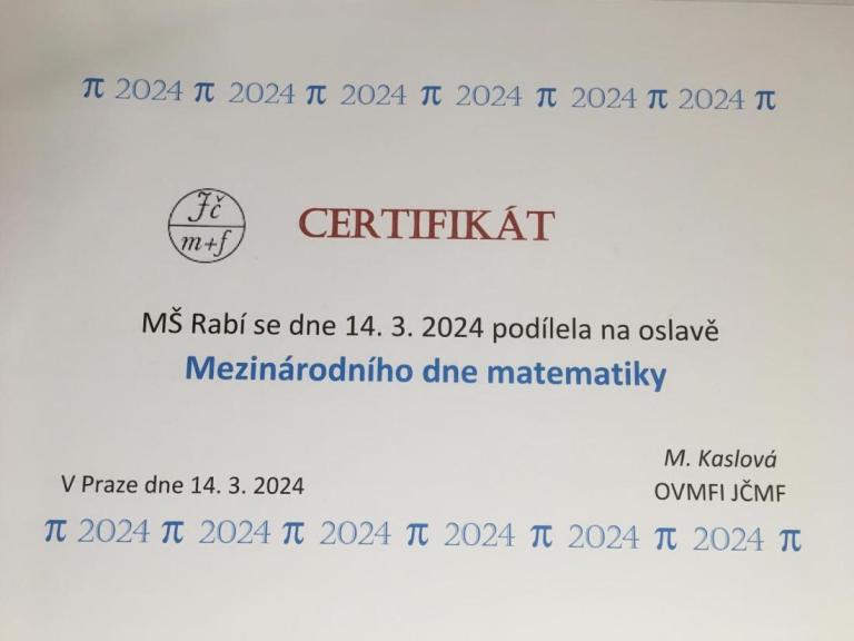 A za svůj výkon byly děti a celá  mateřinka odměněny krásným certifikátem. Foto: archiv MŠ Rabí